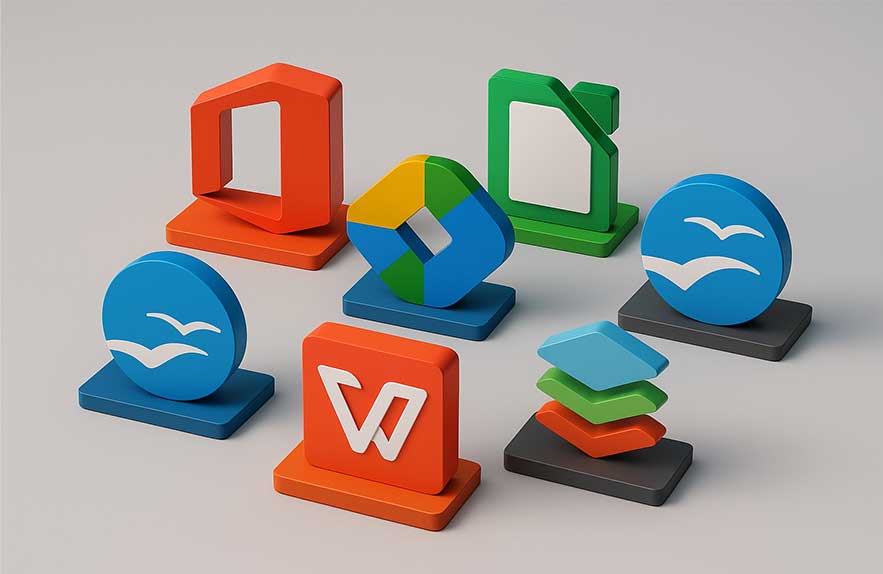 Logos of popular office alternative suites for Windows users