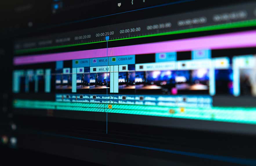 video editing software interface showing timeline with clips and tracks