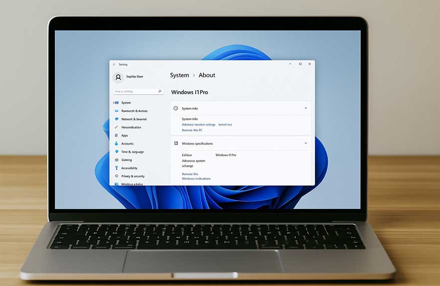 Check Windows version on a laptop via System Settings