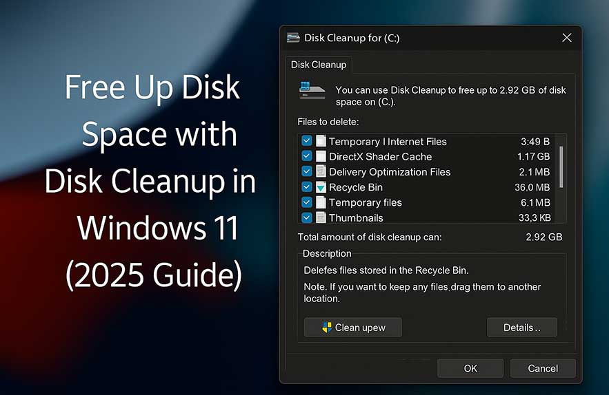 Disk Cleanup tool in Windows 11 interface clearing storage
