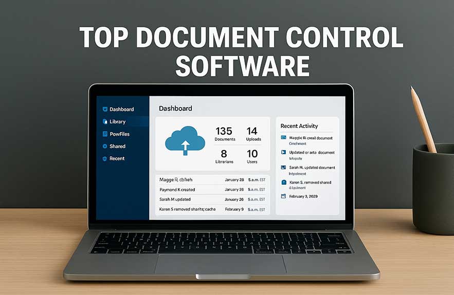 cloud-based document control software displayed on a laptop