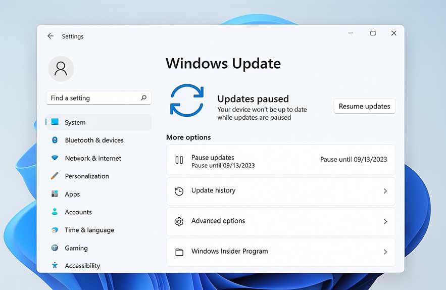 How to stop Windows 11 update using the pause updates setting