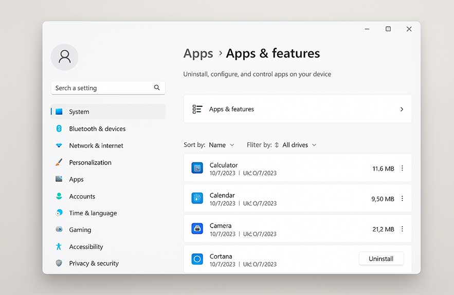 How to uninstall apps on Windows 11 using the apps & features menu
