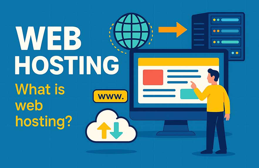 what is web hosting illustration with servers and icons